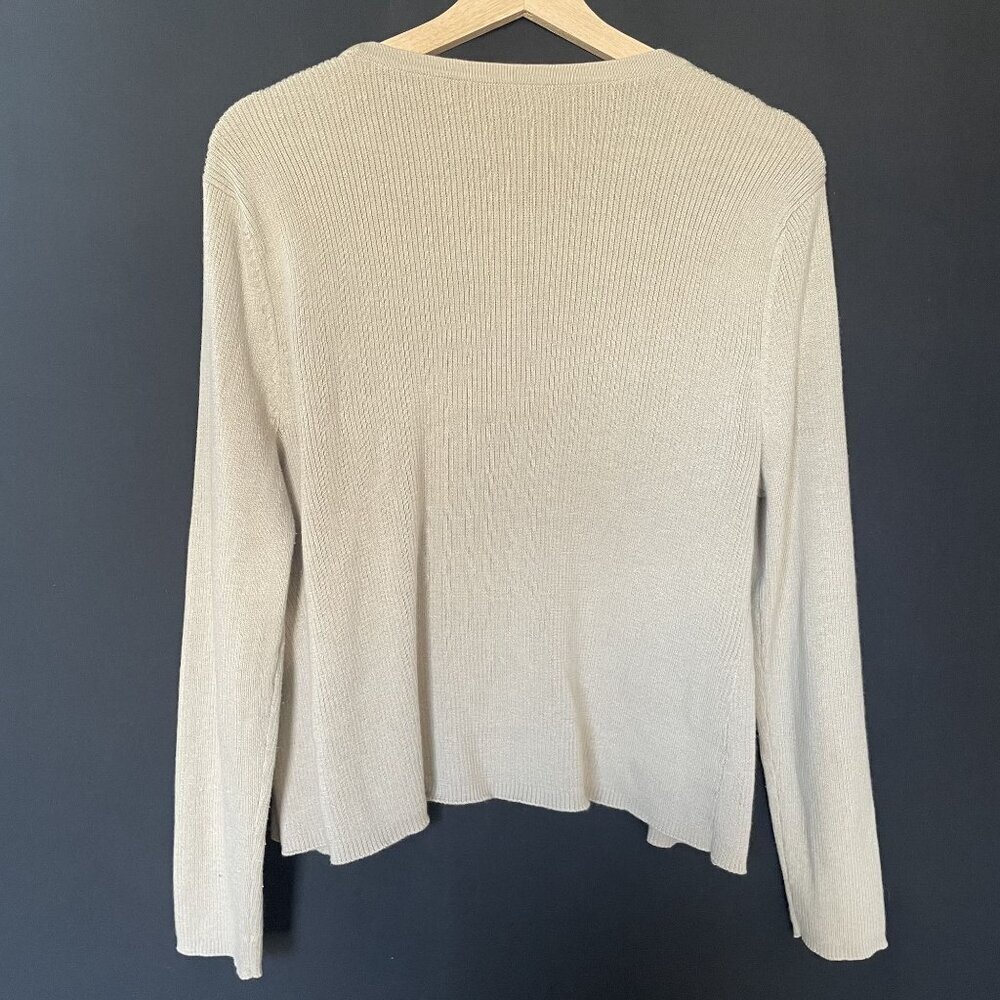 J. Jill Open Front Cardigan L Petite Beige Women Ribbed Cotton Blend - Picture 7 of 7